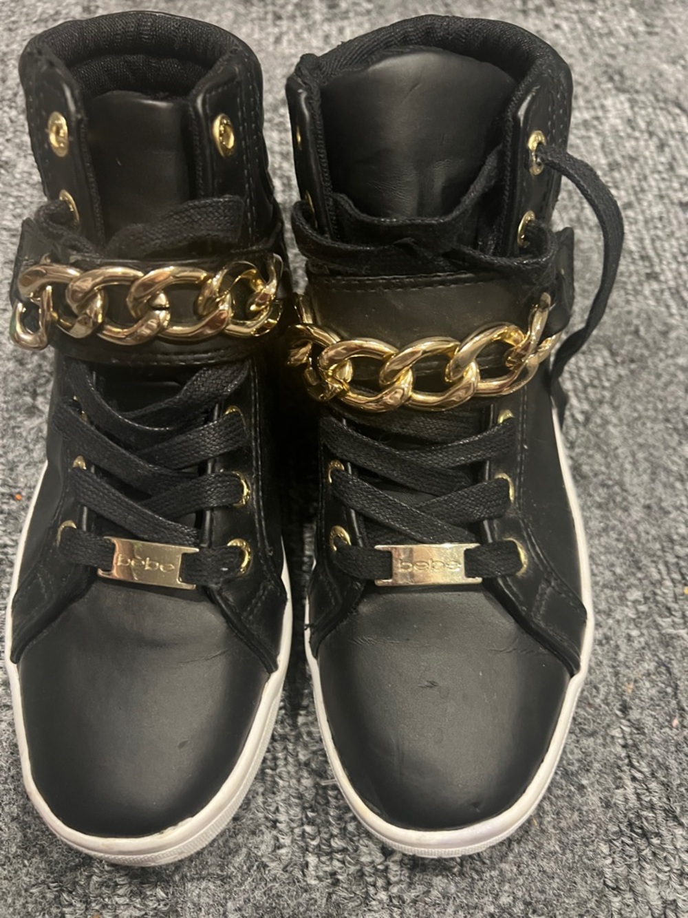 bebe Black High-Top Sneakers with Gold Chain Detail